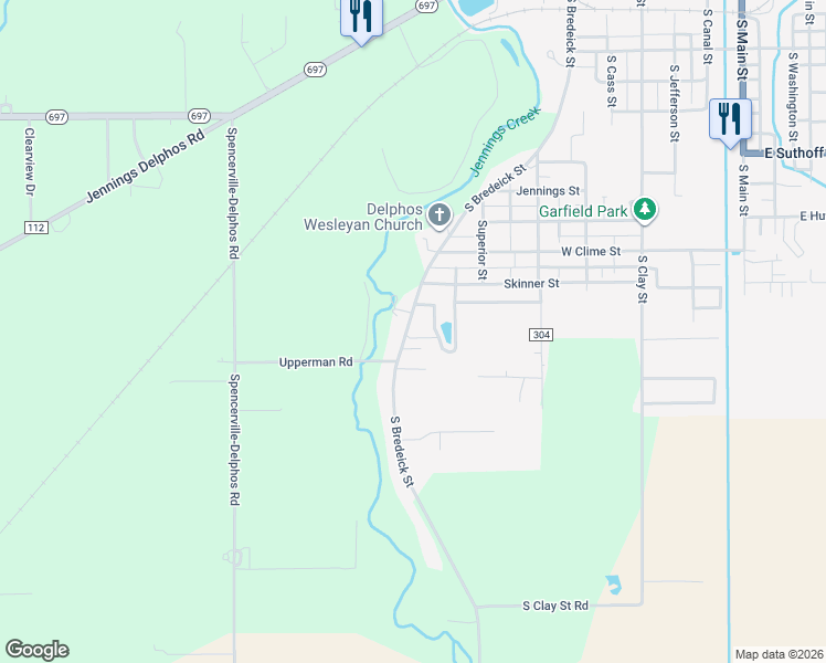 map of restaurants, bars, coffee shops, grocery stores, and more near 1180 Delphos Southworth Road in Delphos