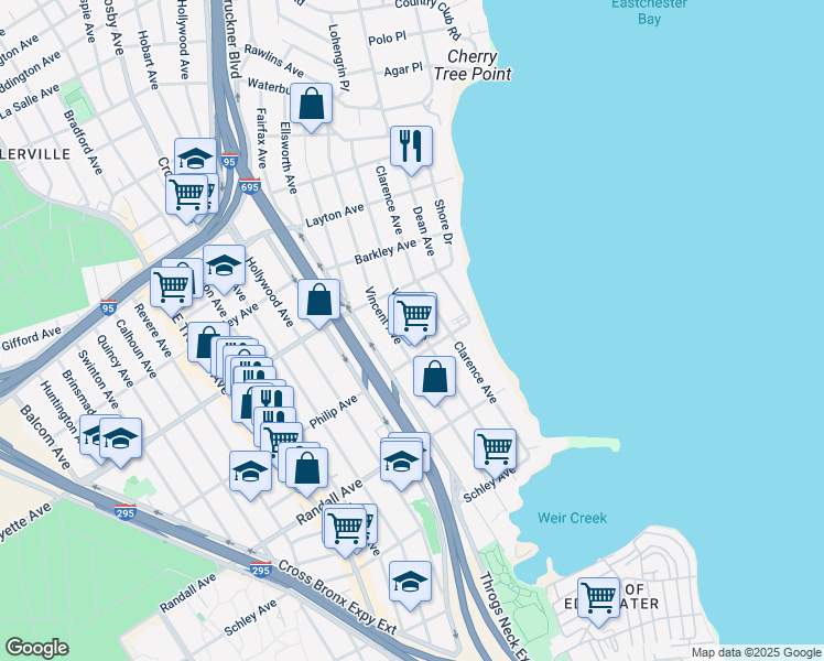 map of restaurants, bars, coffee shops, grocery stores, and more near 821 Wilcox Avenue in Bronx