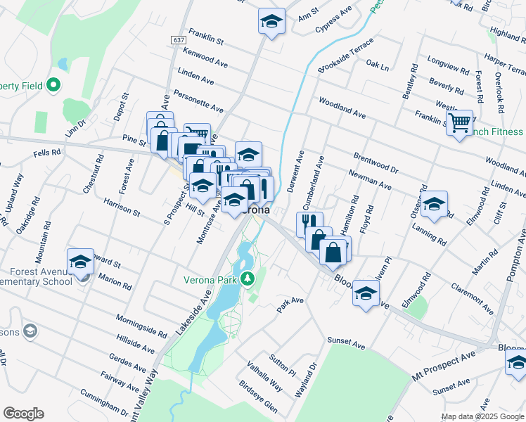 map of restaurants, bars, coffee shops, grocery stores, and more near 512 Bloomfield Avenue in Verona