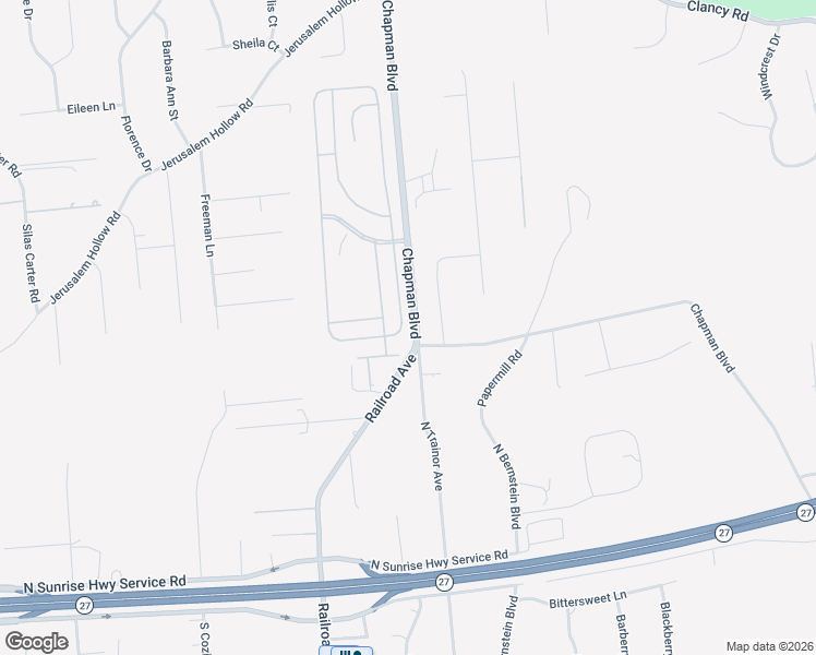 map of restaurants, bars, coffee shops, grocery stores, and more near 3 Village Circle East in Manorville