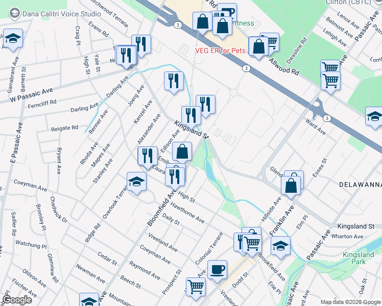 map of restaurants, bars, coffee shops, grocery stores, and more near 737 Bloomfield Avenue in Nutley