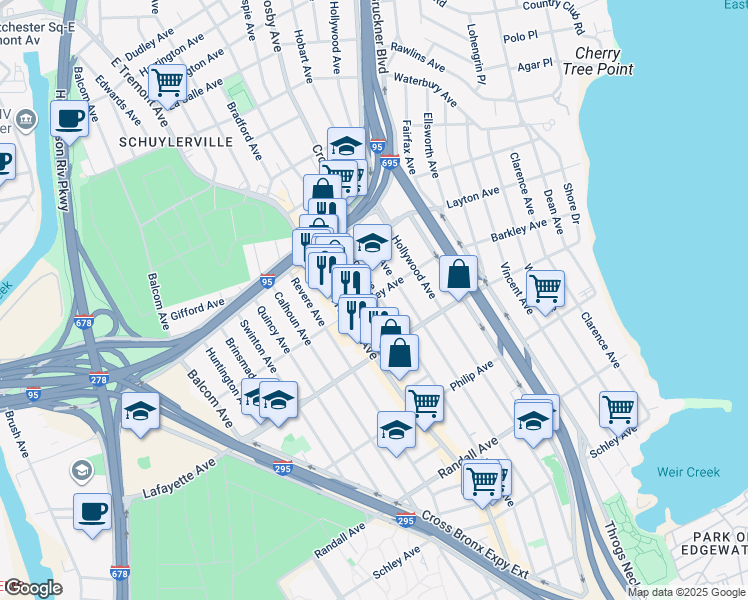 map of restaurants, bars, coffee shops, grocery stores, and more near 2926 Barkley Avenue in Bronx