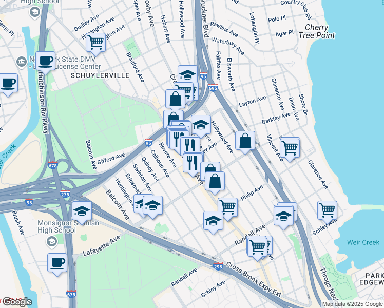 map of restaurants, bars, coffee shops, grocery stores, and more near 2926 Barkley Avenue in Bronx