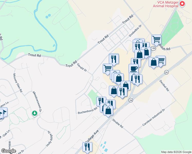 map of restaurants, bars, coffee shops, grocery stores, and more near 422 Gerald Street in State College