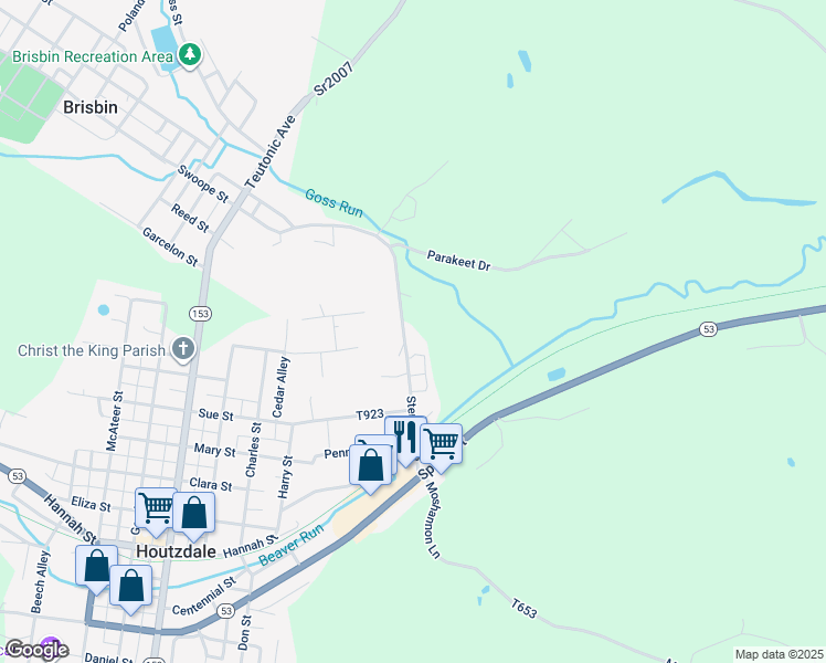 map of restaurants, bars, coffee shops, grocery stores, and more near 286 Sterling Avenue in Houtzdale