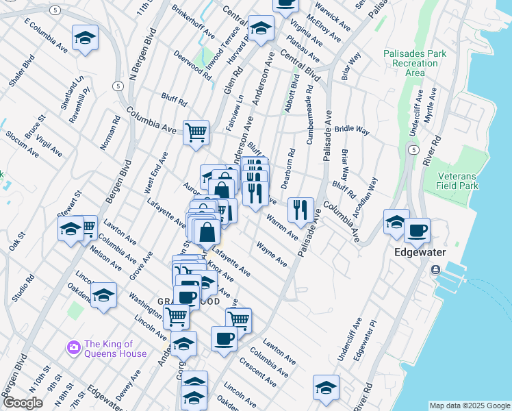 map of restaurants, bars, coffee shops, grocery stores, and more near 799 Abbott Boulevard in Fort Lee