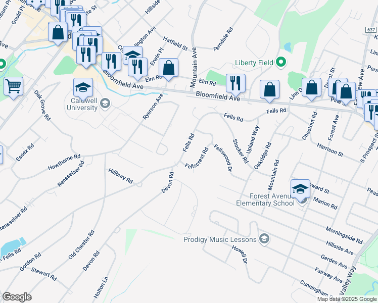 map of restaurants, bars, coffee shops, grocery stores, and more near 143 Fells Road in Essex Fells