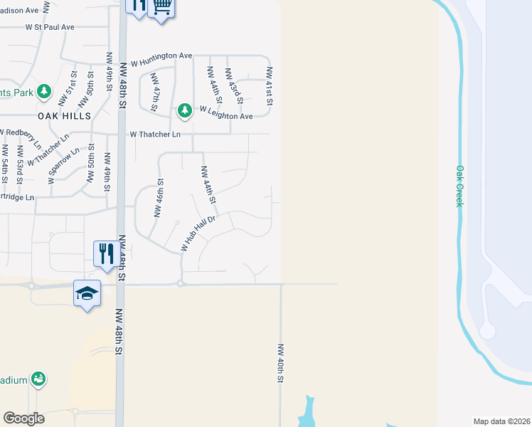 map of restaurants, bars, coffee shops, grocery stores, and more near 4110 West Hub Hall Drive in Lincoln