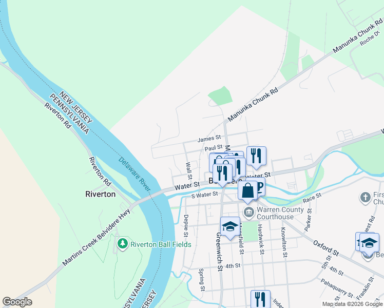 map of restaurants, bars, coffee shops, grocery stores, and more near 210 Paul Street in Belvidere