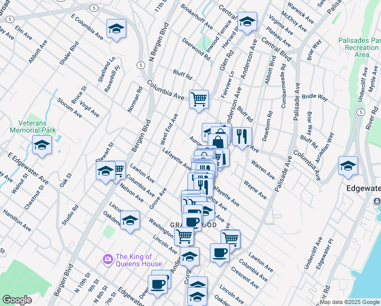 map of restaurants, bars, coffee shops, grocery stores, and more near 757 Florence Place in Cliffside Park