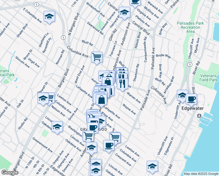 map of restaurants, bars, coffee shops, grocery stores, and more near 784 Anderson Avenue in Cliffside Park
