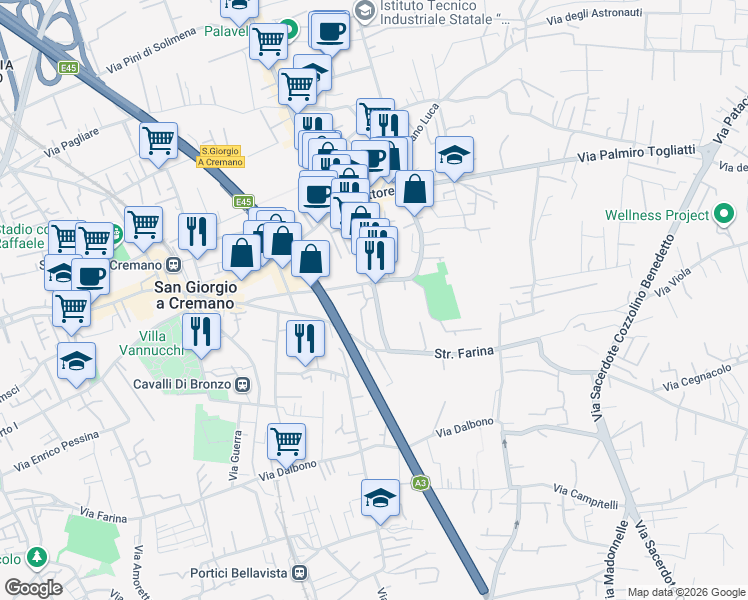 map of restaurants, bars, coffee shops, grocery stores, and more near 80 Via Aldo Moro in San Giorgio A Cremano