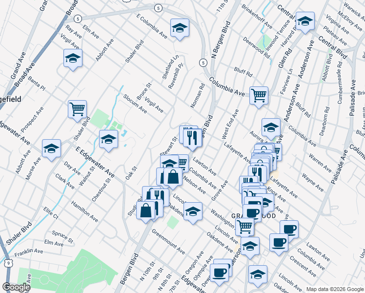 map of restaurants, bars, coffee shops, grocery stores, and more near 538 Hillcrest Avenue in Ridgefield