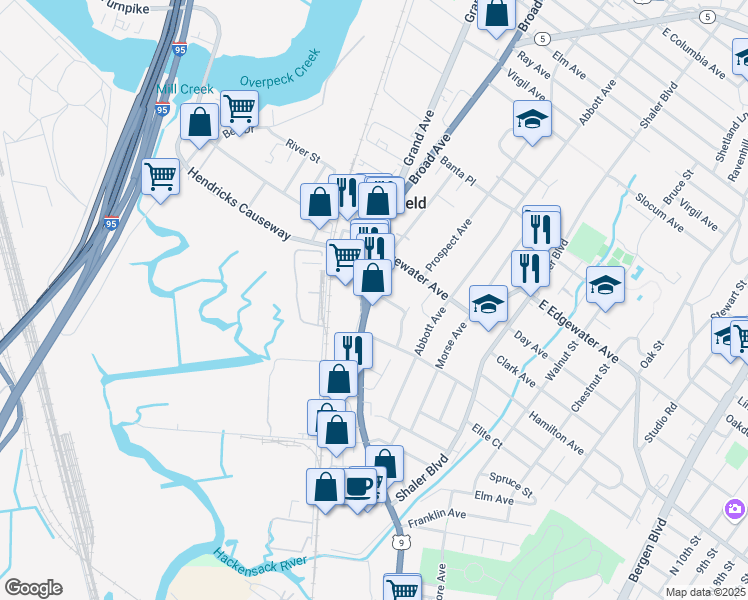 map of restaurants, bars, coffee shops, grocery stores, and more near 520 Broad Avenue in Ridgefield