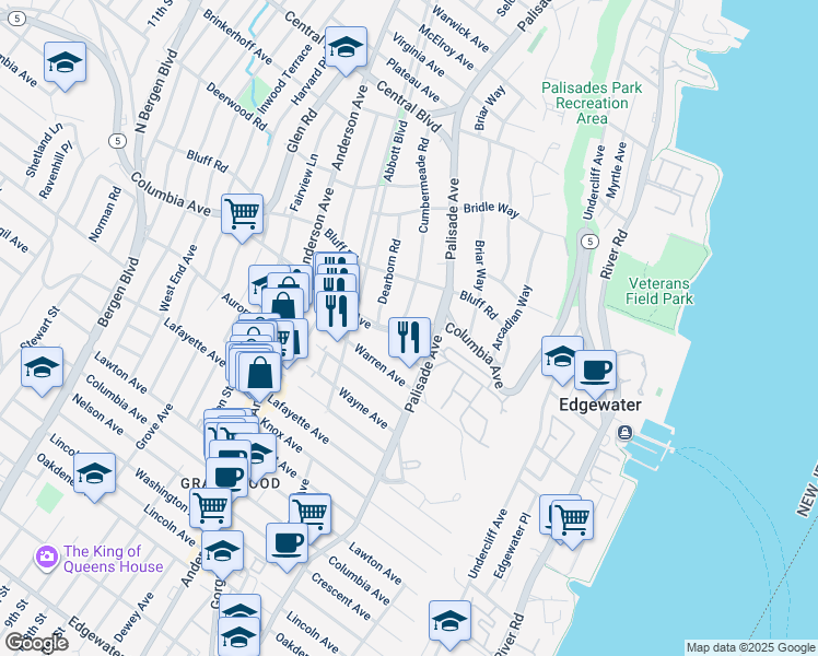 map of restaurants, bars, coffee shops, grocery stores, and more near 1002 Cumbermeade Rd in Fort Lee