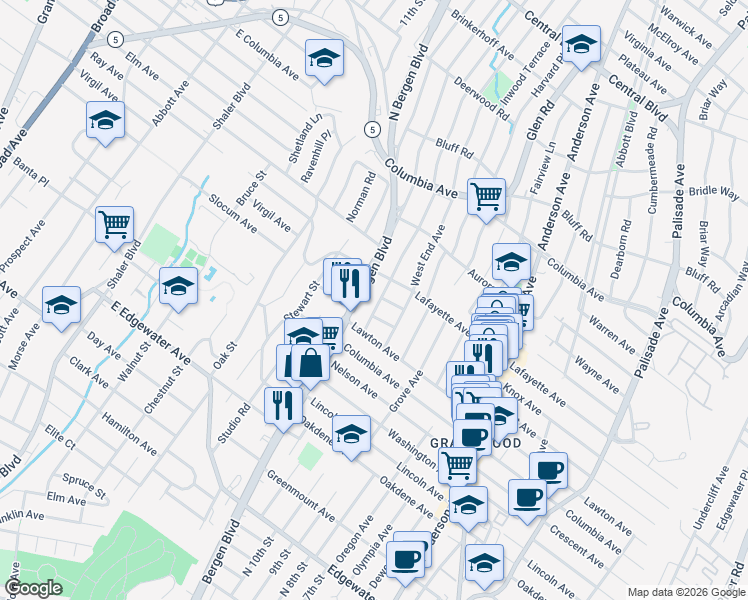 map of restaurants, bars, coffee shops, grocery stores, and more near in Ridgefield