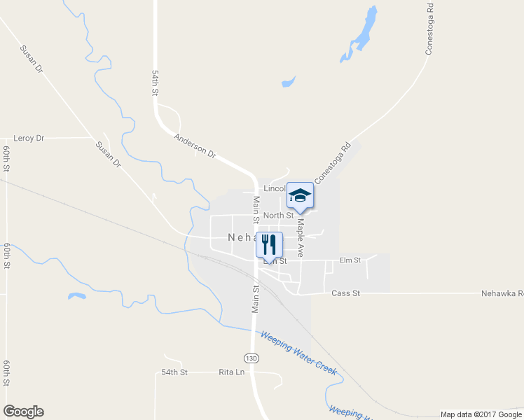 map of restaurants, bars, coffee shops, grocery stores, and more near 404 North Street in Nehawka