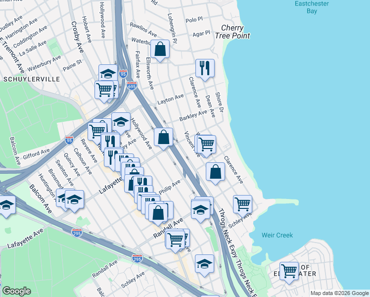 map of restaurants, bars, coffee shops, grocery stores, and more near 846 Throgs Neck Expressway in The Bronx