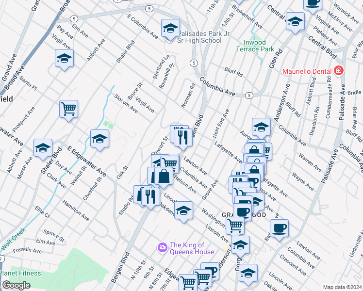 map of restaurants, bars, coffee shops, grocery stores, and more near in Ridgefield