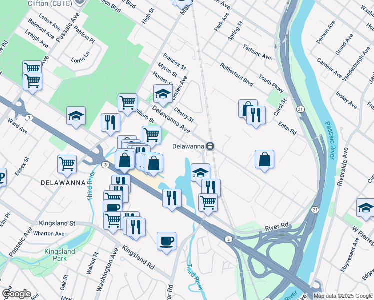 map of restaurants, bars, coffee shops, grocery stores, and more near 15 William Street in Clifton