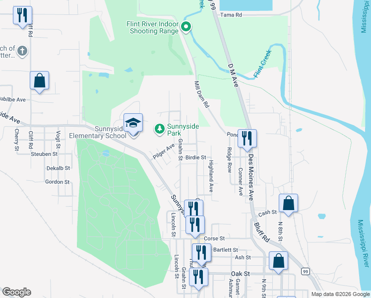 map of restaurants, bars, coffee shops, grocery stores, and more near 1952 Ernst Street in Burlington