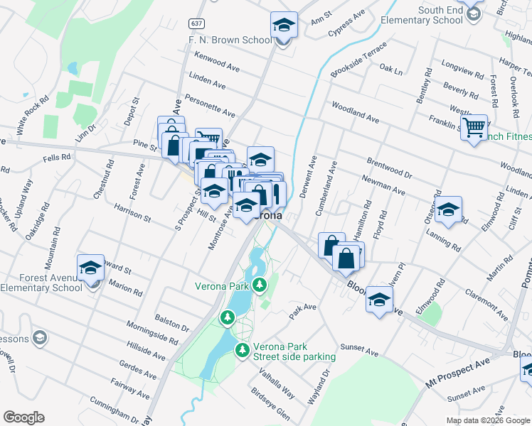 map of restaurants, bars, coffee shops, grocery stores, and more near in Verona