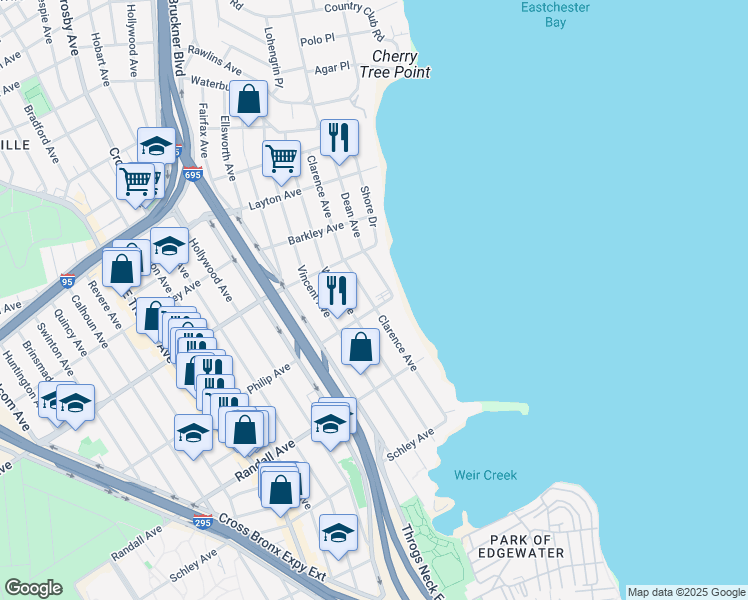 map of restaurants, bars, coffee shops, grocery stores, and more near 3251 Philip Avenue in Bronx