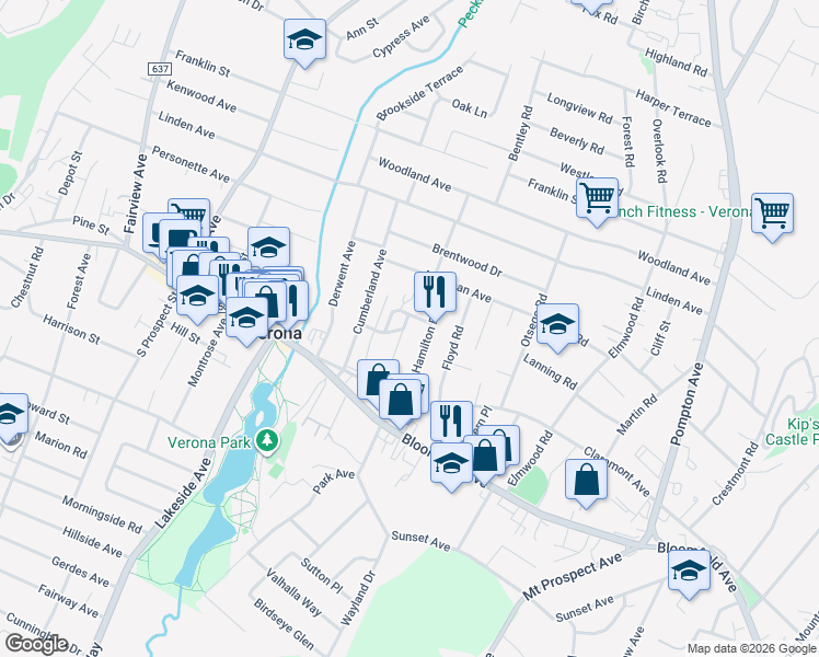 map of restaurants, bars, coffee shops, grocery stores, and more near 19 Wedgewood Drive in Verona