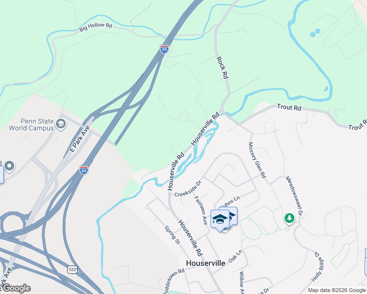 map of restaurants, bars, coffee shops, grocery stores, and more near 151-199 Old Houserville Rd in State College