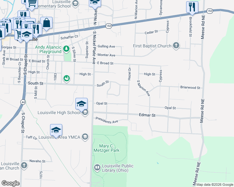 map of restaurants, bars, coffee shops, grocery stores, and more near 1430 Edith Street in Louisville