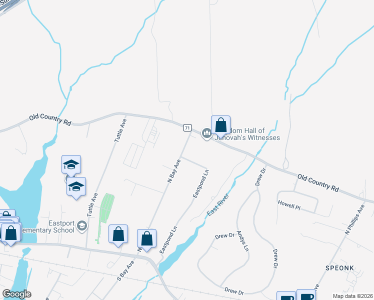 map of restaurants, bars, coffee shops, grocery stores, and more near 52 North Bay Avenue in Eastport