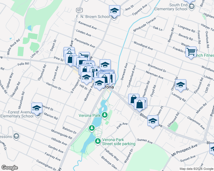 map of restaurants, bars, coffee shops, grocery stores, and more near in Verona