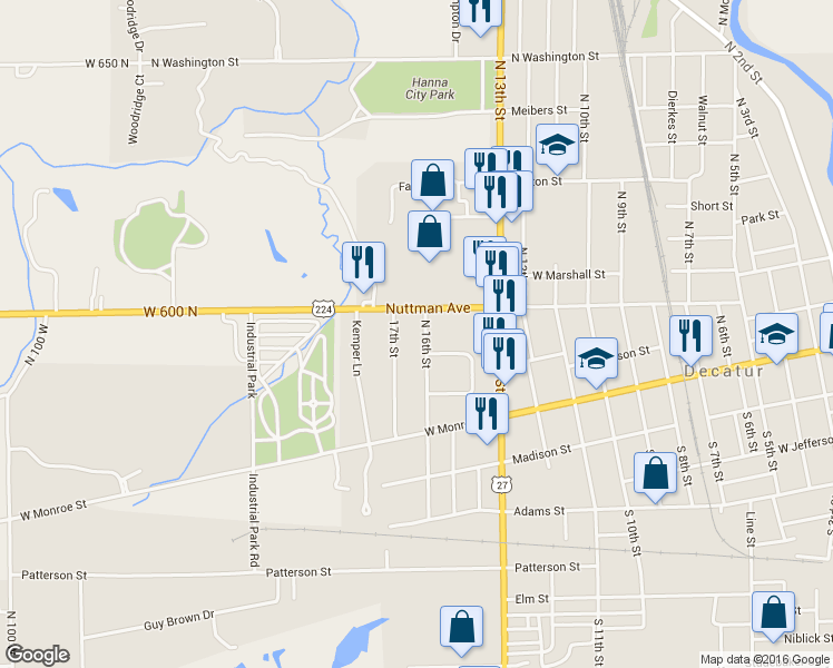 map of restaurants, bars, coffee shops, grocery stores, and more near 333 North 16th Street in Decatur
