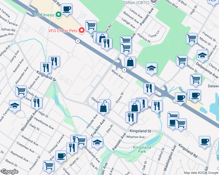 map of restaurants, bars, coffee shops, grocery stores, and more near 128 Princeton Street in Nutley