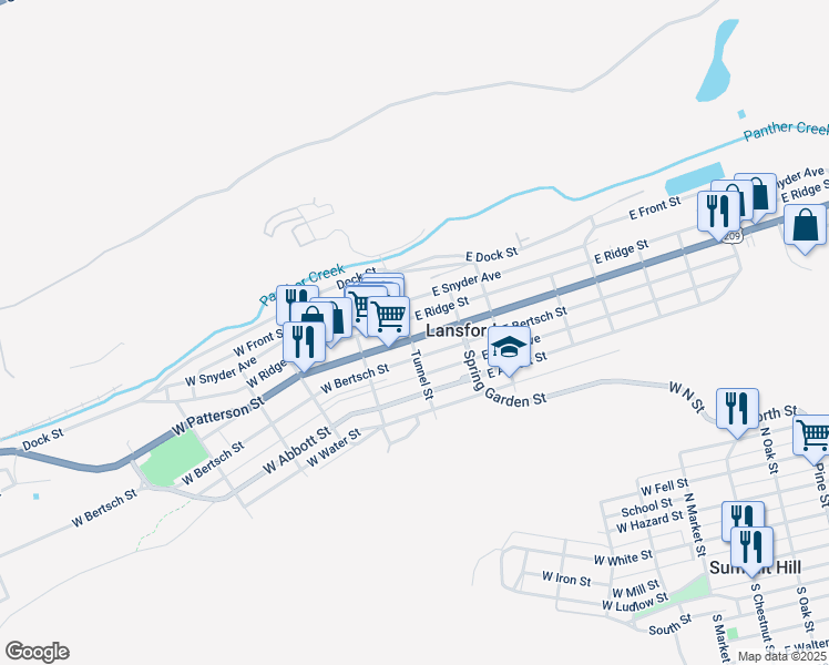 map of restaurants, bars, coffee shops, grocery stores, and more near 9 Tunnel Street in Lansford