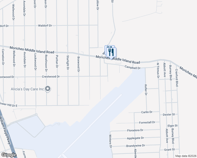 map of restaurants, bars, coffee shops, grocery stores, and more near 402 Sleepy Hollow Drive in Shirley