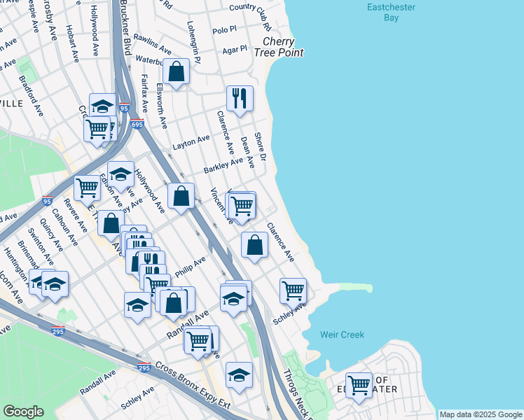 map of restaurants, bars, coffee shops, grocery stores, and more near 3251 Philip Avenue in Bronx