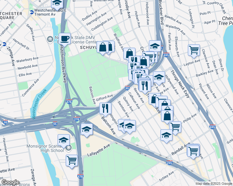 map of restaurants, bars, coffee shops, grocery stores, and more near 1112 Swinton Avenue in Bronx
