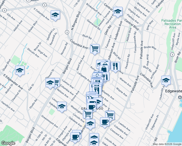 map of restaurants, bars, coffee shops, grocery stores, and more near 757 Florence Place in Cliffside Park