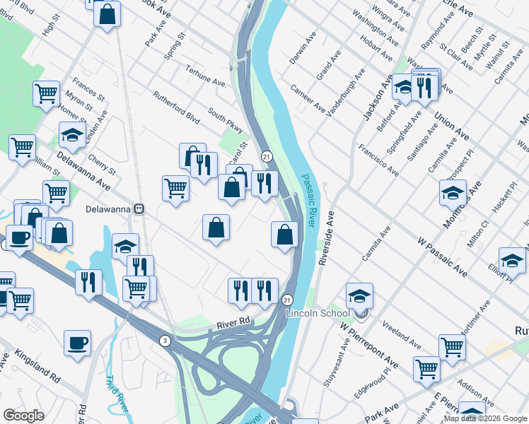 map of restaurants, bars, coffee shops, grocery stores, and more near 1 Entin Road in Clifton