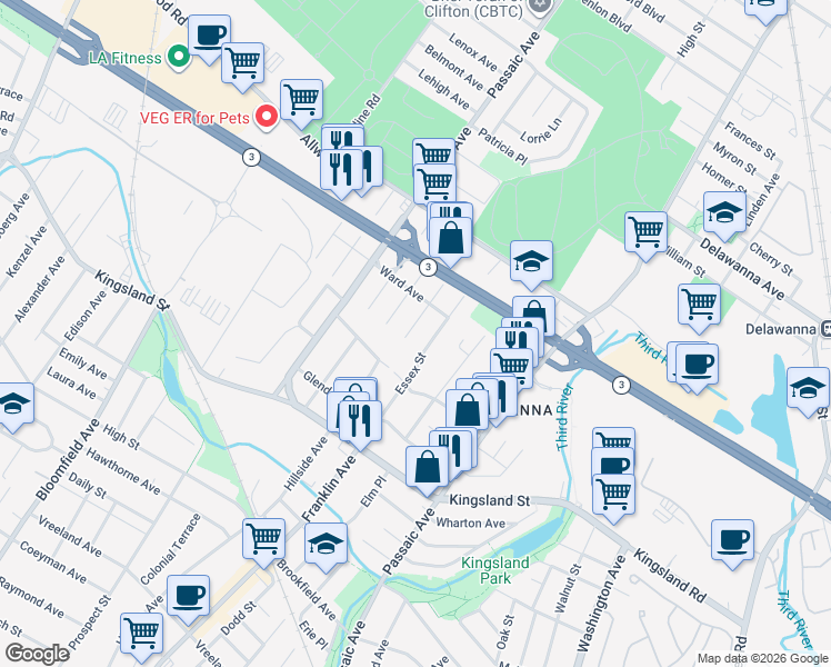 map of restaurants, bars, coffee shops, grocery stores, and more near 1 Lois Avenue in Clifton