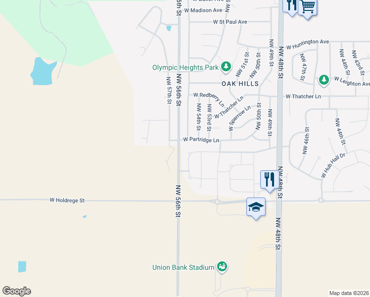 map of restaurants, bars, coffee shops, grocery stores, and more near 5421 West Partridge Lane in Lincoln