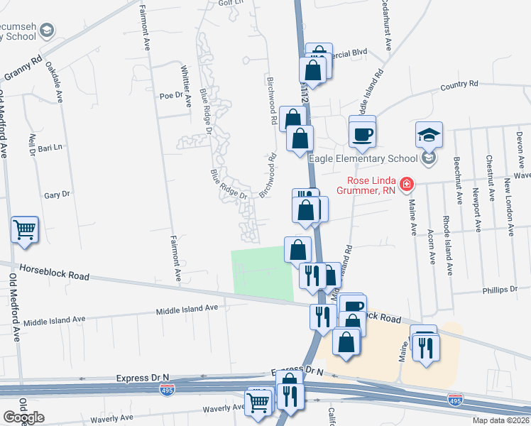 map of restaurants, bars, coffee shops, grocery stores, and more near 480 Daryl Drive in Medford