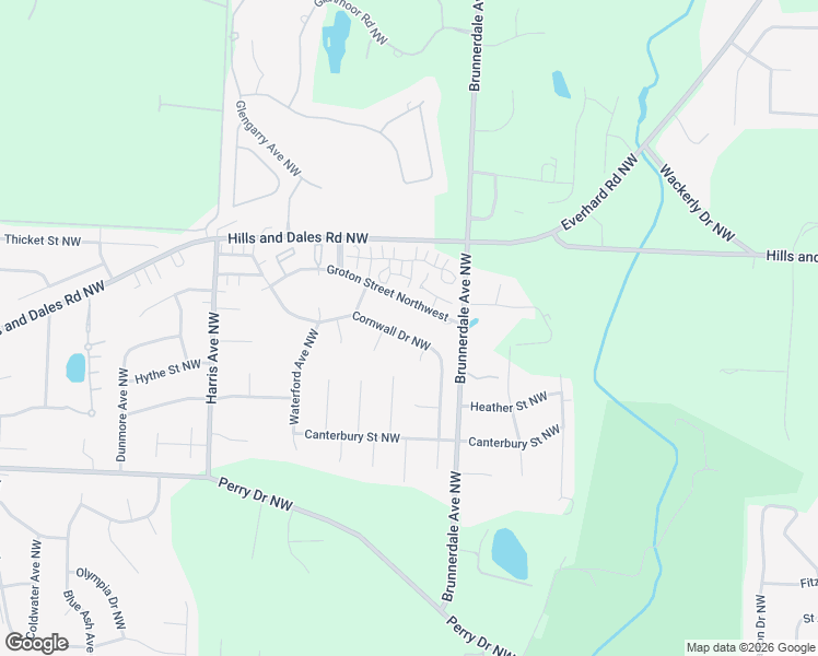 map of restaurants, bars, coffee shops, grocery stores, and more near 3448 Cornwall Drive Northwest in Canton