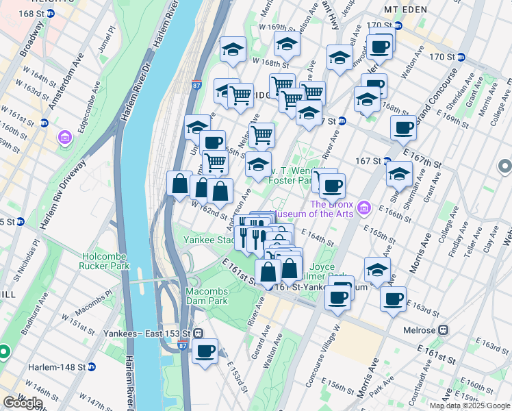 map of restaurants, bars, coffee shops, grocery stores, and more near 1005 Jerome Avenue in Bronx