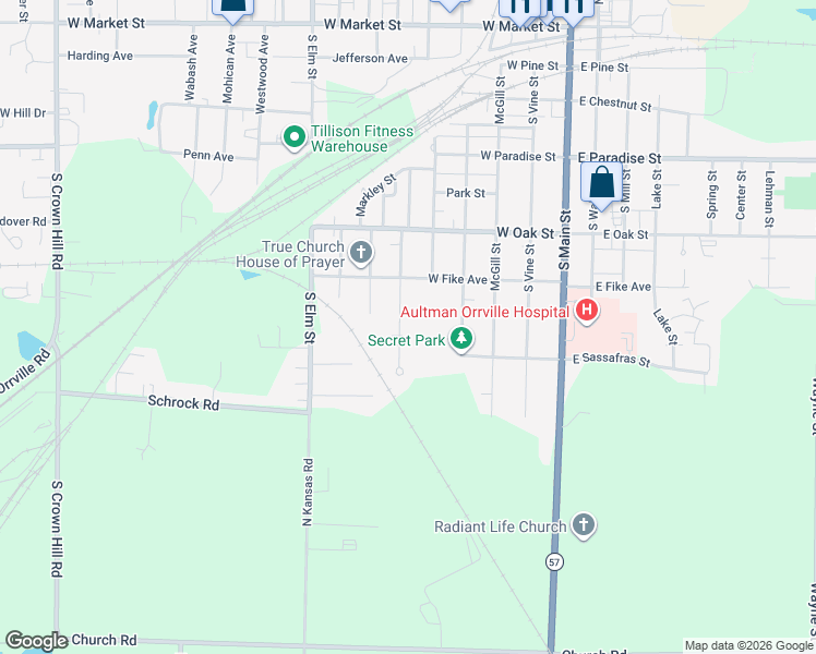 map of restaurants, bars, coffee shops, grocery stores, and more near 858 Beaver Street in Orrville