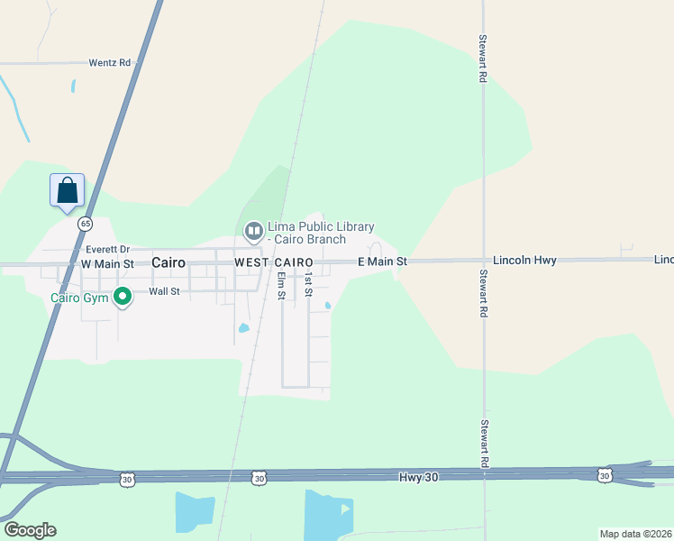 map of restaurants, bars, coffee shops, grocery stores, and more near 242 East Main Street in Elida