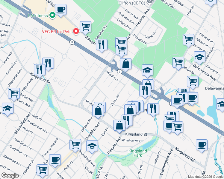 map of restaurants, bars, coffee shops, grocery stores, and more near 1 Lois Avenue in Clifton