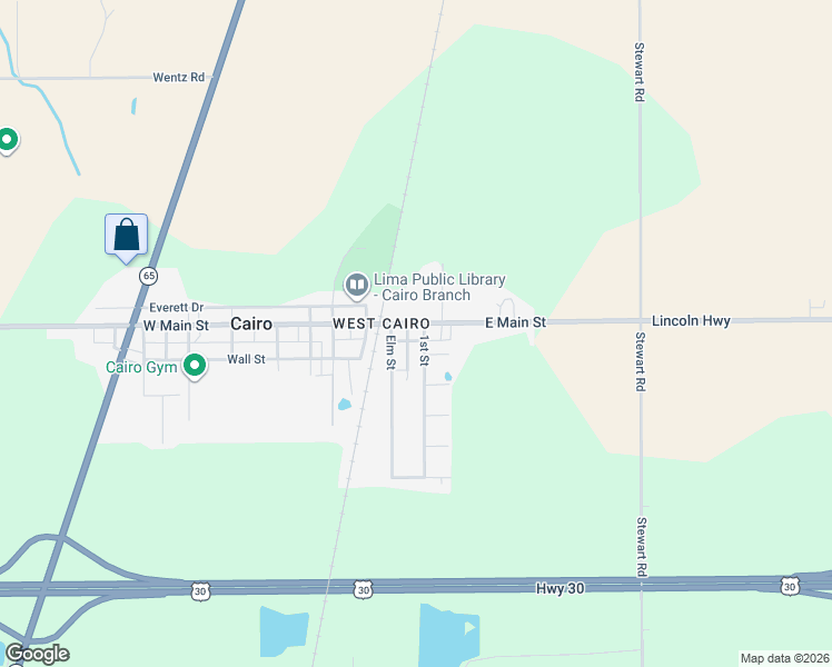 map of restaurants, bars, coffee shops, grocery stores, and more near 150 East Main Street in Elida