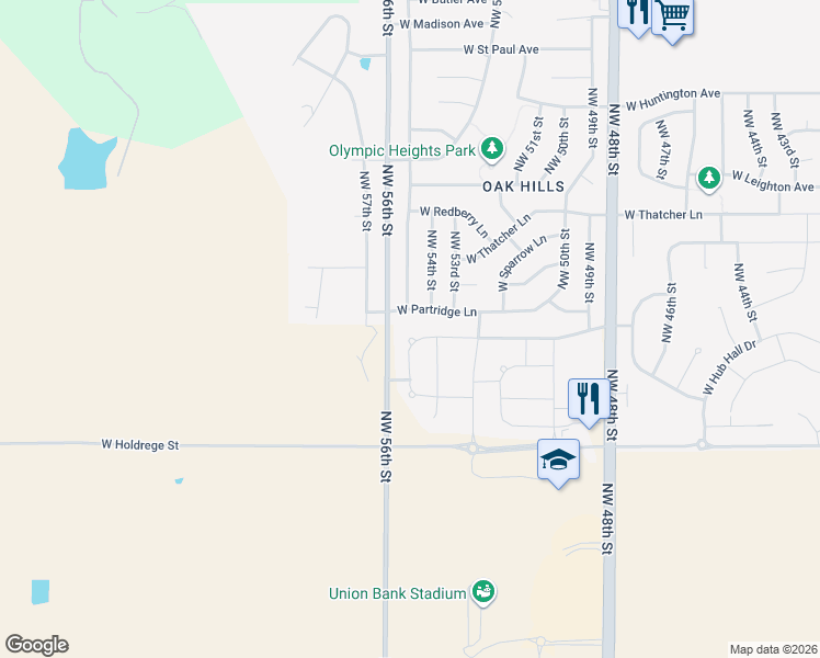 map of restaurants, bars, coffee shops, grocery stores, and more near 5421 West Partridge Lane in Lincoln